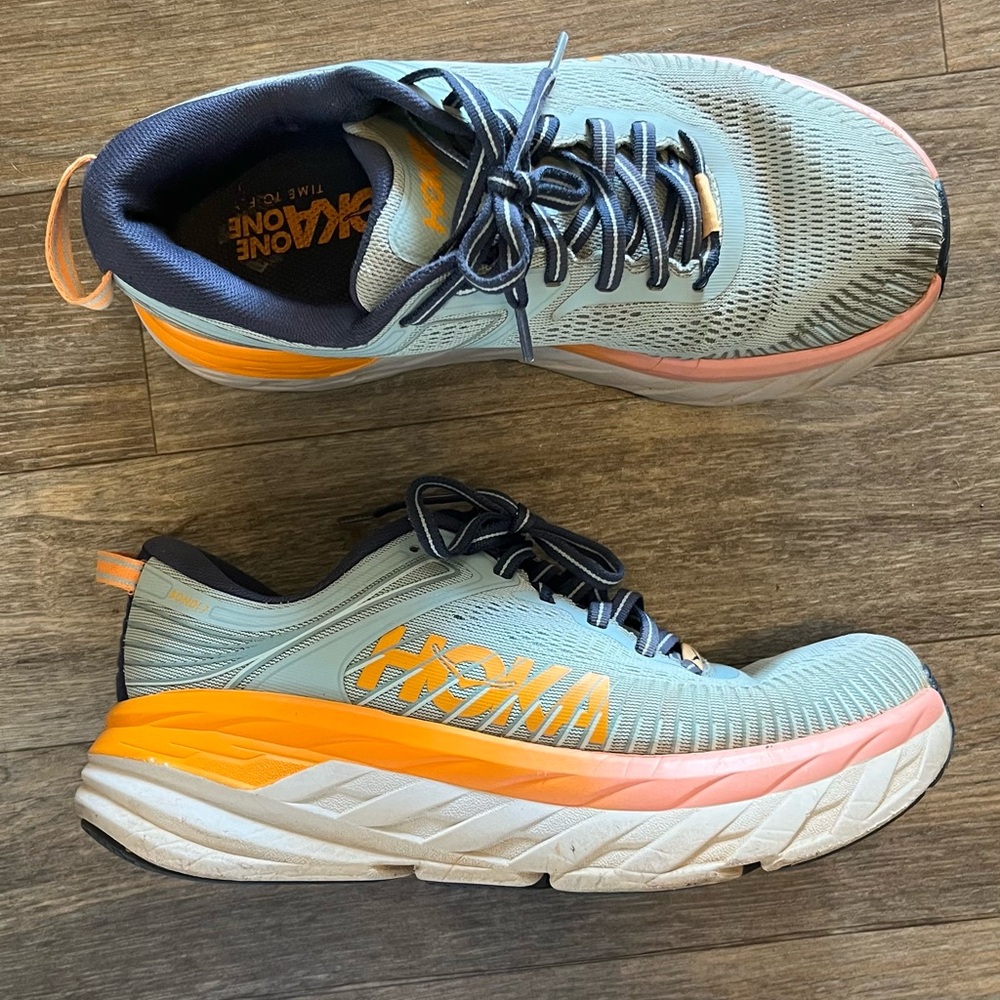 Hoka Athletic Shoes in Teal and Coral